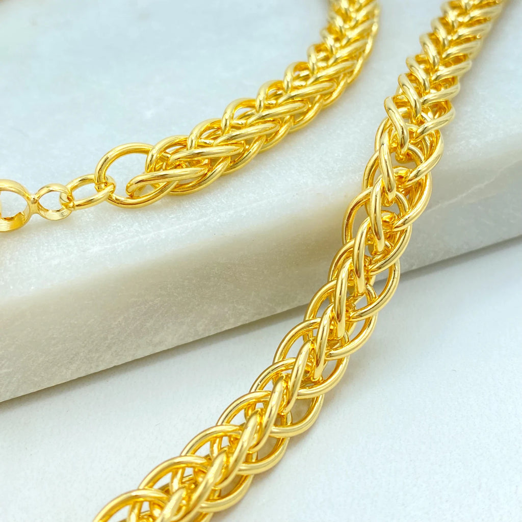 18k Gold Filled Chain Necklace and Bracelet Set, Spring Rings Closure, Elegant Statement Jewelry, Wholesale Jewelry