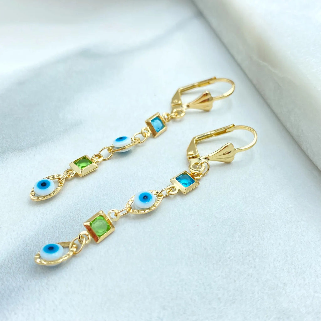 18k Gold Filled Evil Eye Jewelry Set, Multicolor CZ Stones Necklace, Bracelet & Earrings, Wholesale Jewelry