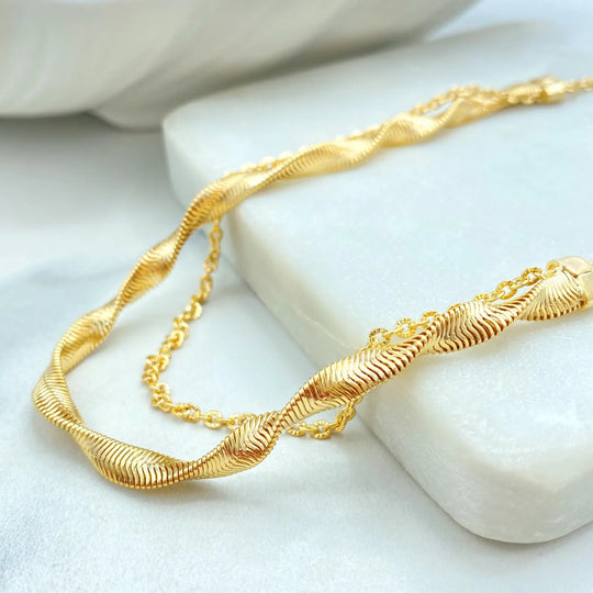 18K Gold Filled Layered Chain Necklace — Wave