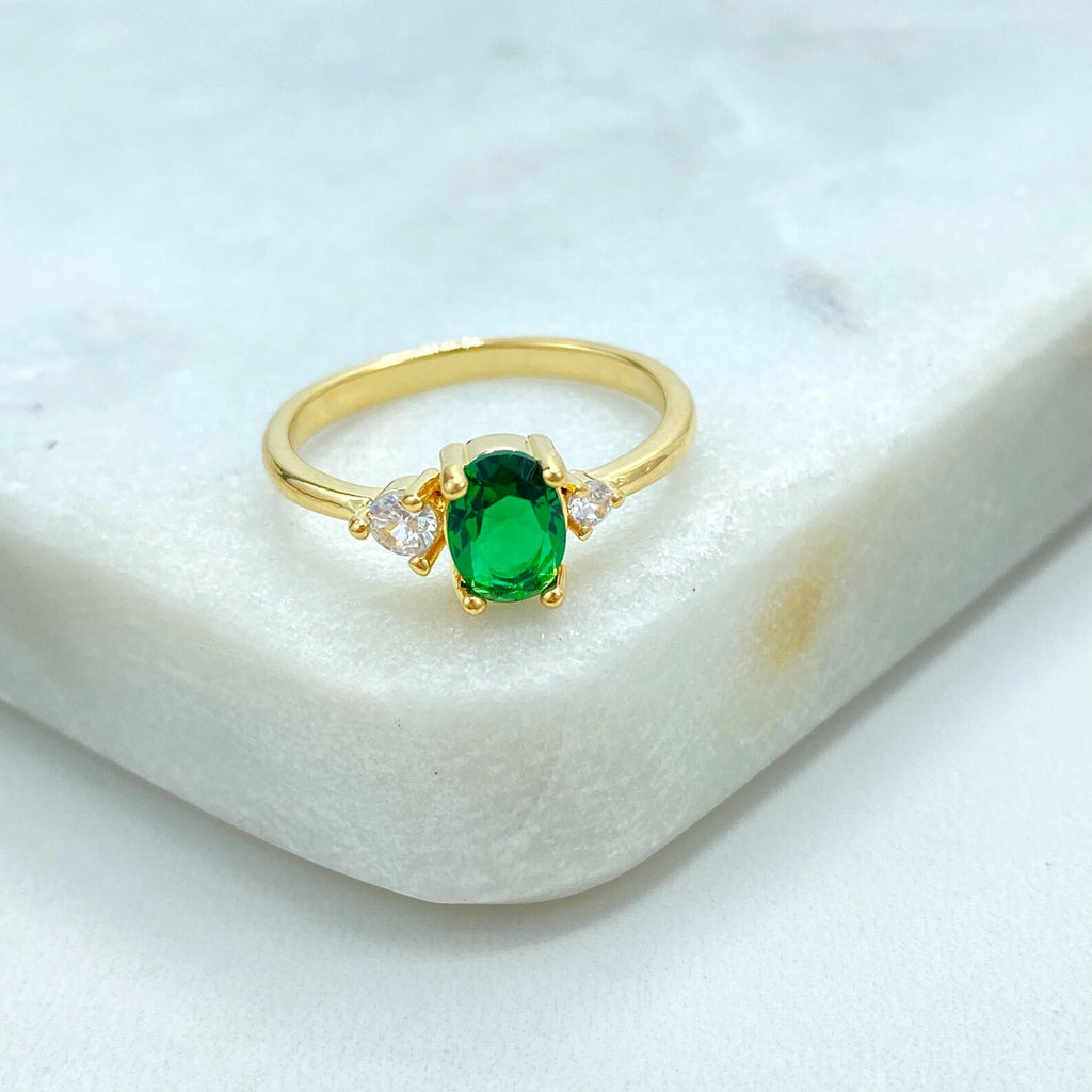 18k Gold Filled Colorful Oval Stone Rings, Elegant Multicolor CZ Rings, Wholesale Jewelry