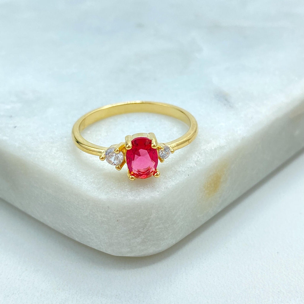 18k Gold Filled Colorful Oval Stone Rings, Elegant Multicolor CZ Rings, Wholesale Jewelry