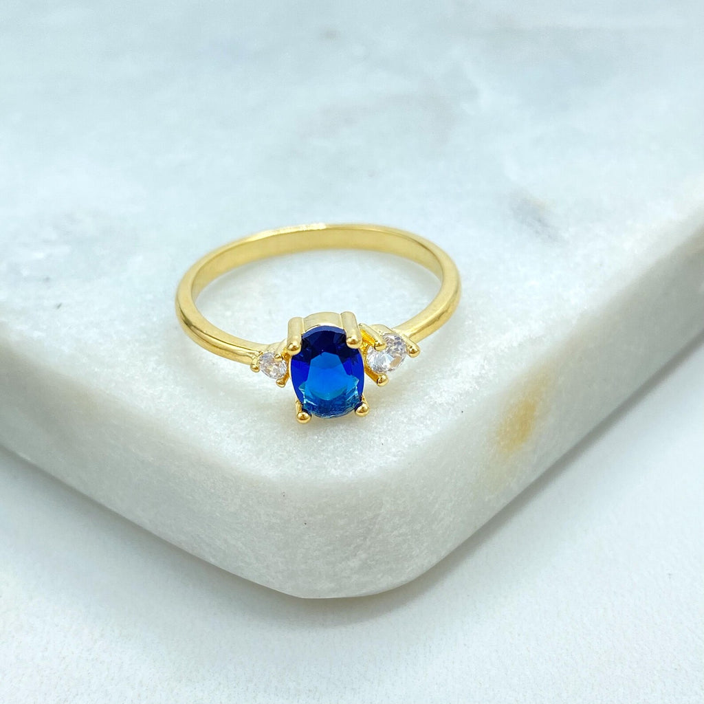 18k Gold Filled Colorful Oval Stone Rings, Elegant Multicolor CZ Rings, Wholesale Jewelry