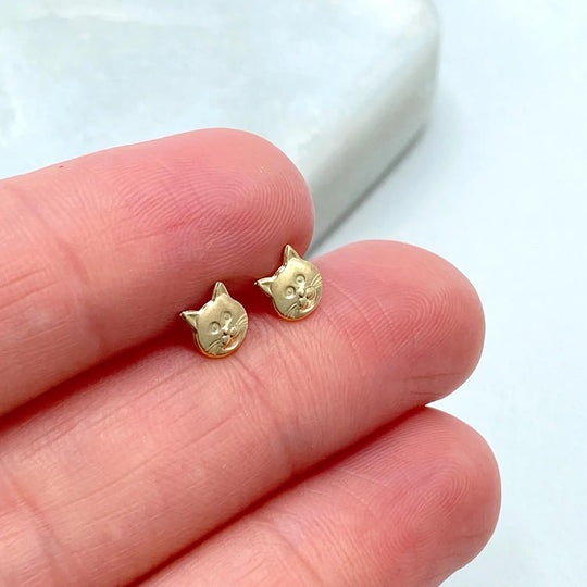 18K Gold Filled Cat Stud Earrings — Tiny Animal Screw Back Earrings