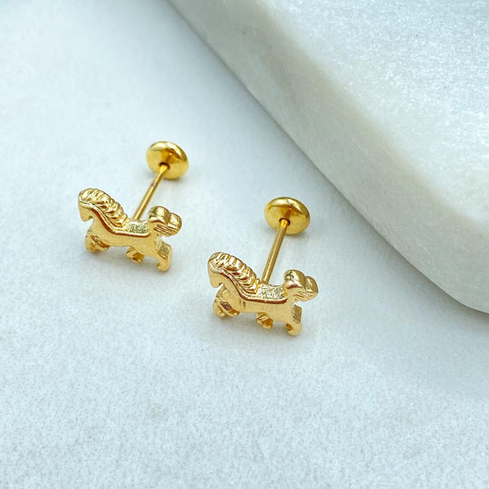 18K Gold Filled Horse Stud Earrings — Tiny Animal Screw Back Earrings