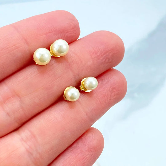 18K Gold Filled Pearl Stud Earrings — Classic