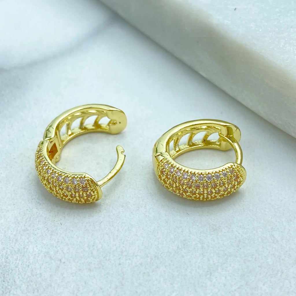 18k Gold Filled Micro CZ Pave Huggie Earrings, Sparkling Hoop Design, Wholesale Jewelry