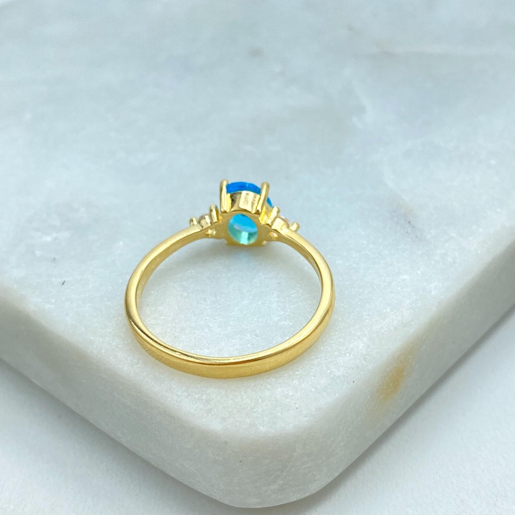 18k Gold Filled Colorful Oval Stone Rings, Elegant Multicolor CZ Rings, Wholesale Jewelry