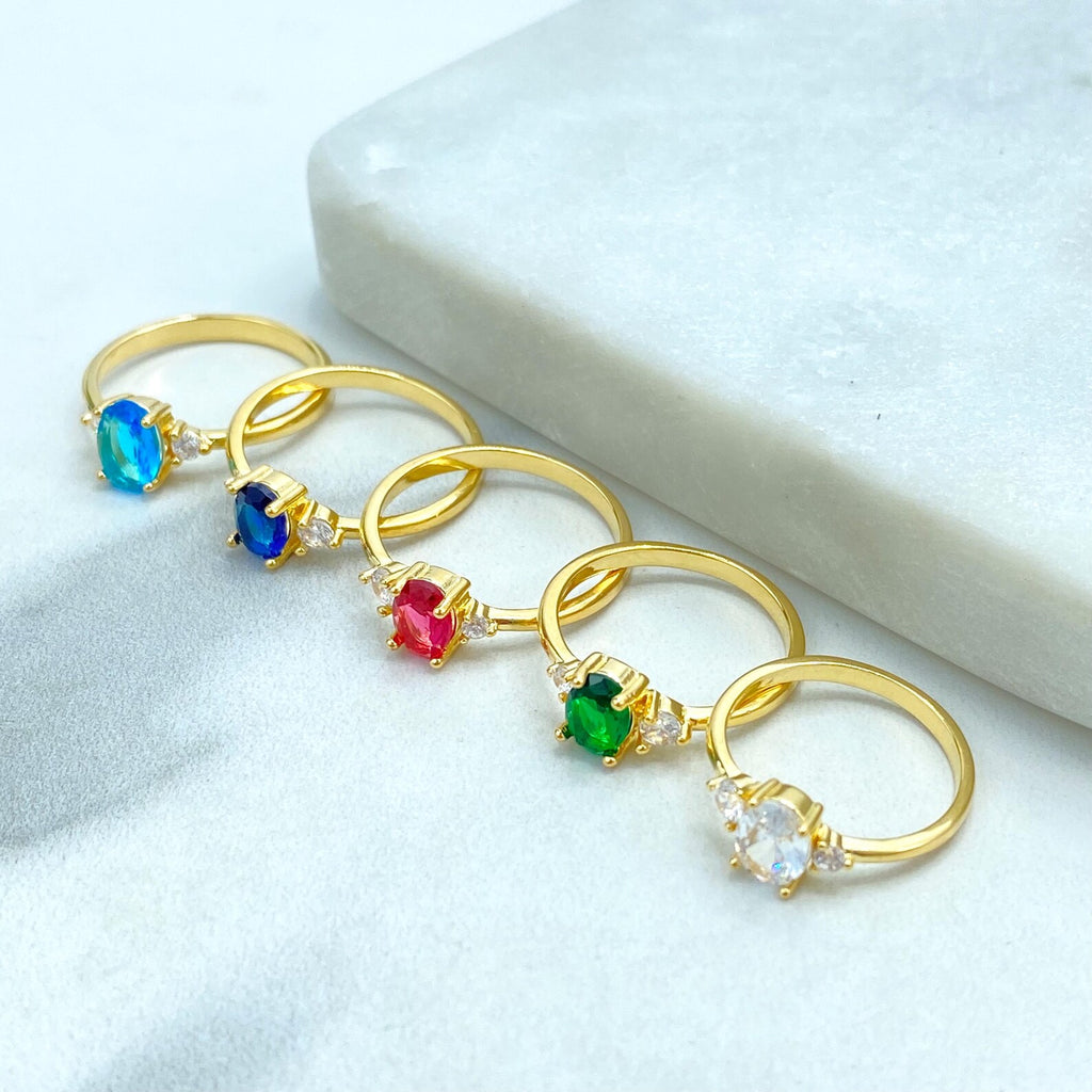 18k Gold Filled Colorful Oval Stone Rings, Elegant Multicolor CZ Rings, Wholesale Jewelry