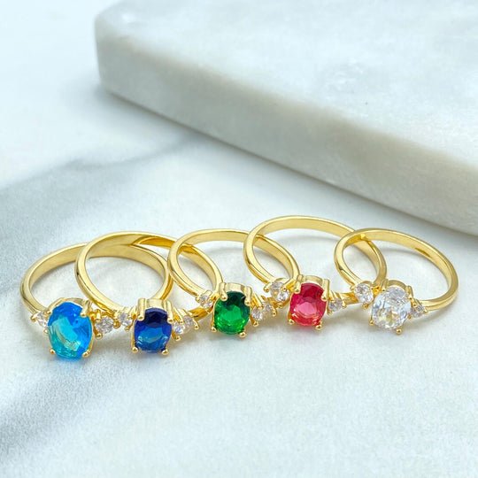 18k Gold Filled Colorful Oval Stone Rings, Elegant Multicolor CZ Rings, Wholesale Jewelry