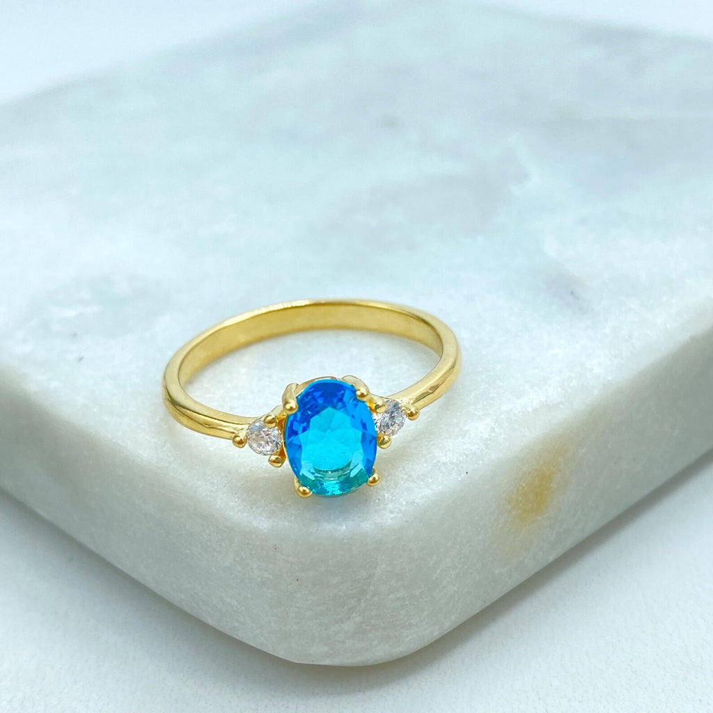 18k Gold Filled Colorful Oval Stone Rings, Elegant Multicolor CZ Rings, Wholesale Jewelry