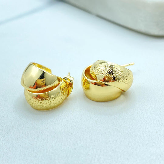 18k Gold Filled Textured Dome Stud Earrings, Chunky Layered Design, Wholesale Jewelry