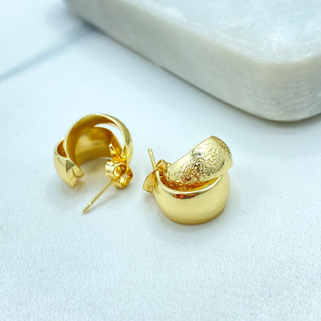 18k Gold Filled Textured Dome Stud Earrings, Chunky Layered Design, Wholesale Jewelry