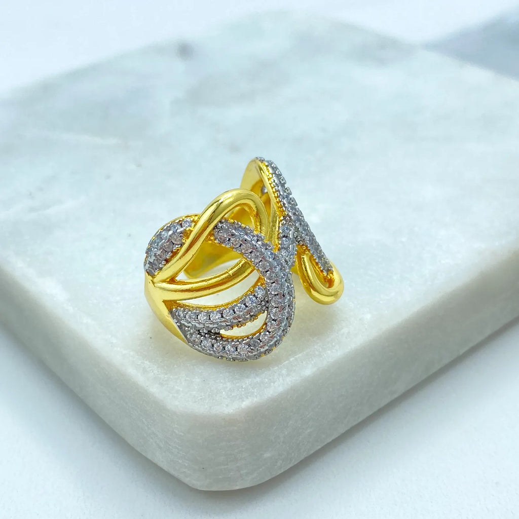 Gold Plated Adjustable Infinity CZ Ring, Statement Knot Ring, Open Band Design, Wholesale Jewelry