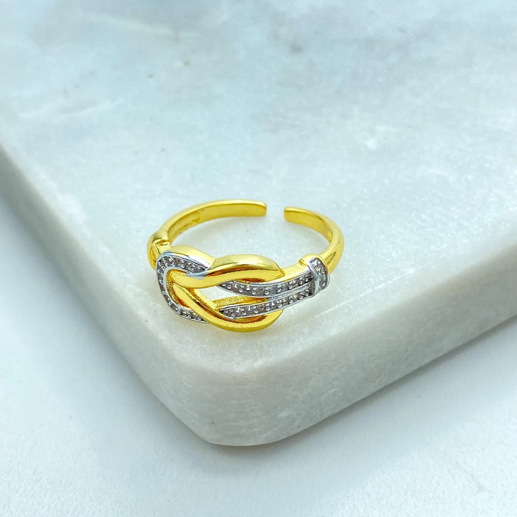 Gold Plated Adjustable Knot Ring, CZ Pave Love Knot Ring, Dainty Statement Jewelry, Wholesale Jewelry