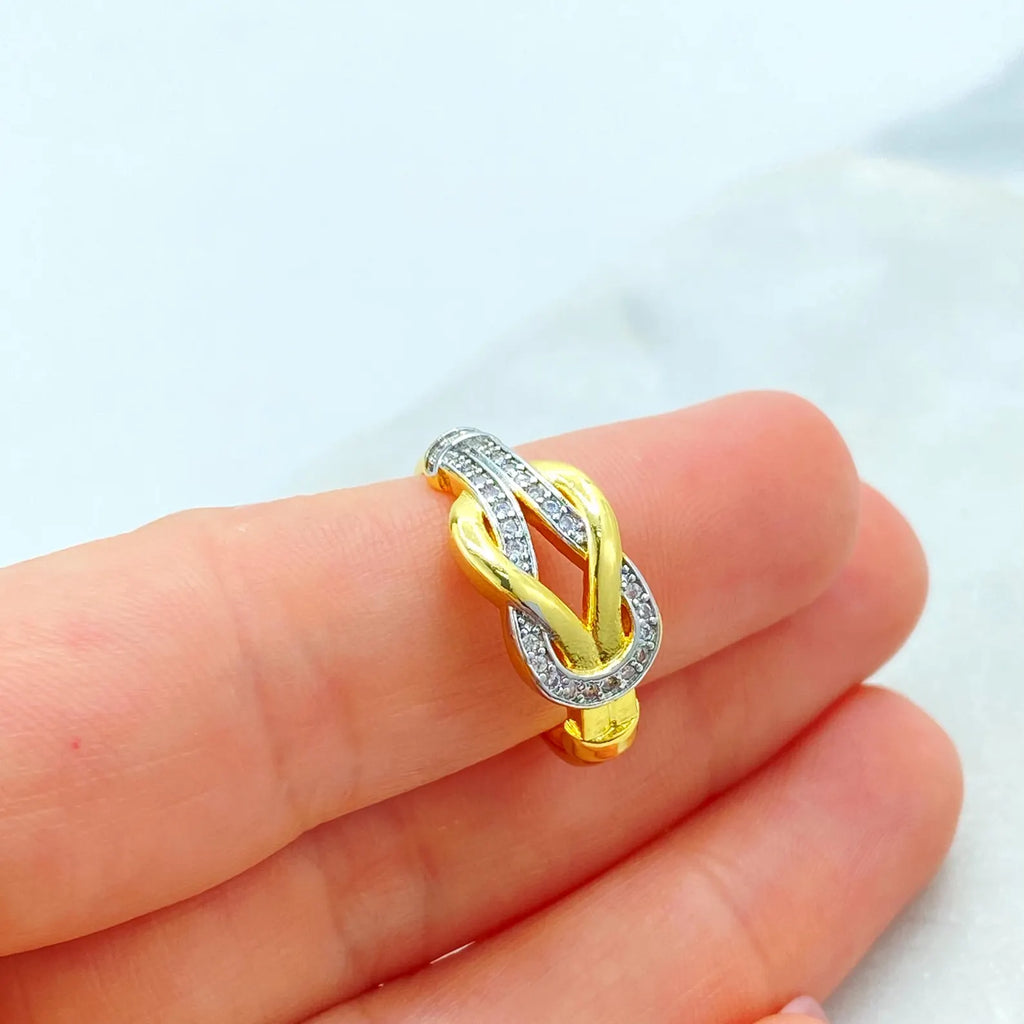Gold Plated Adjustable Knot Ring, CZ Pave Love Knot Ring, Dainty Statement Jewelry, Wholesale Jewelry