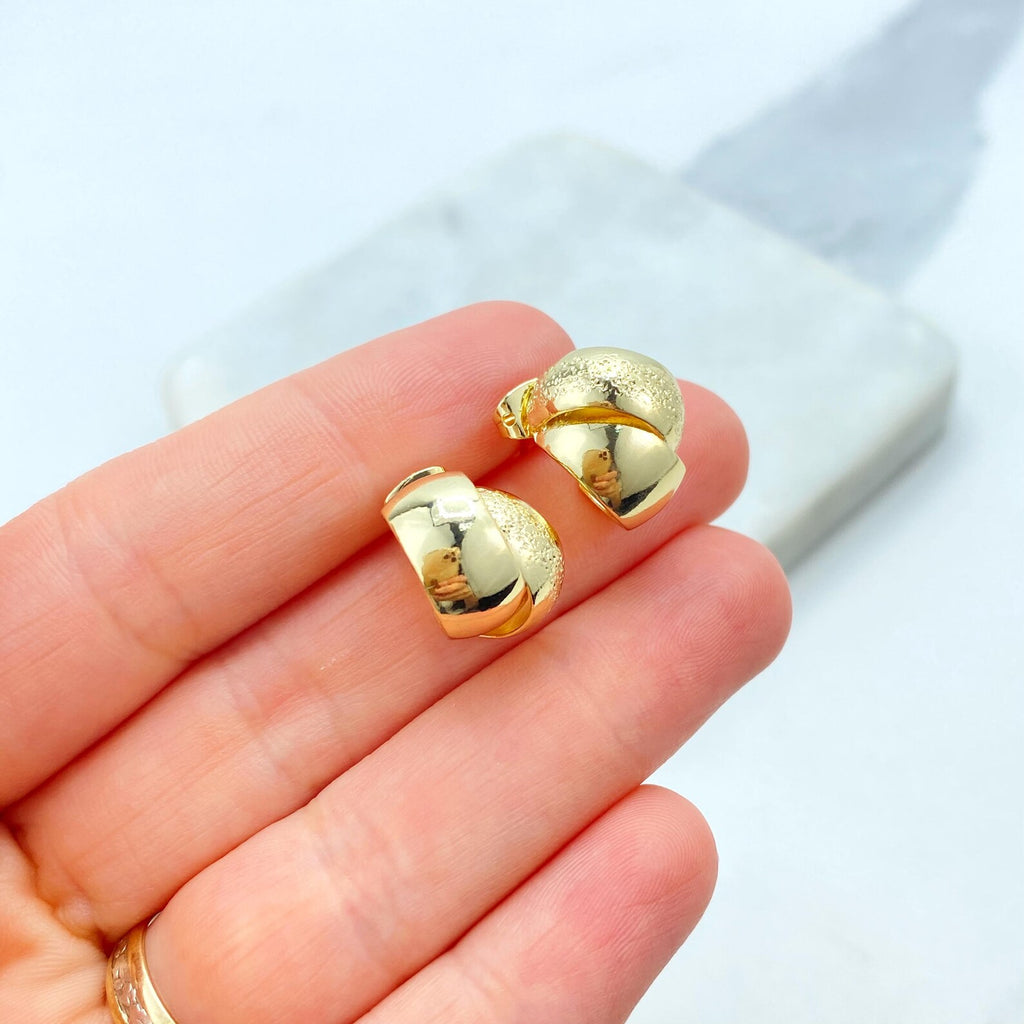 18k Gold Filled Textured Dome Stud Earrings, Chunky Layered Design, Wholesale Jewelry