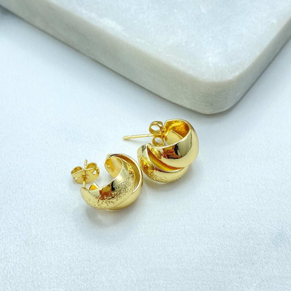 18k Gold Filled Textured Dome Stud Earrings, Chunky Layered Design, Wholesale Jewelry