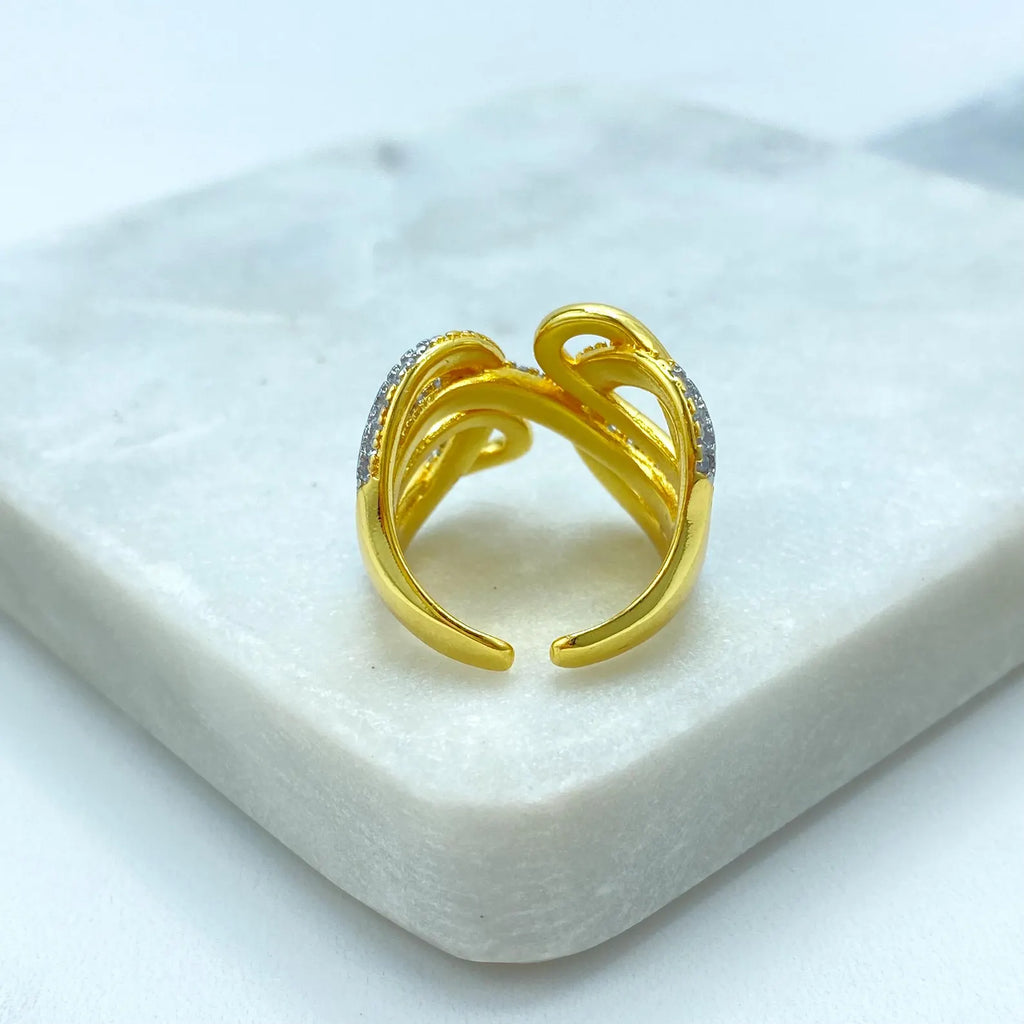 Gold Plated Adjustable Infinity CZ Ring, Statement Knot Ring, Open Band Design, Wholesale Jewelry