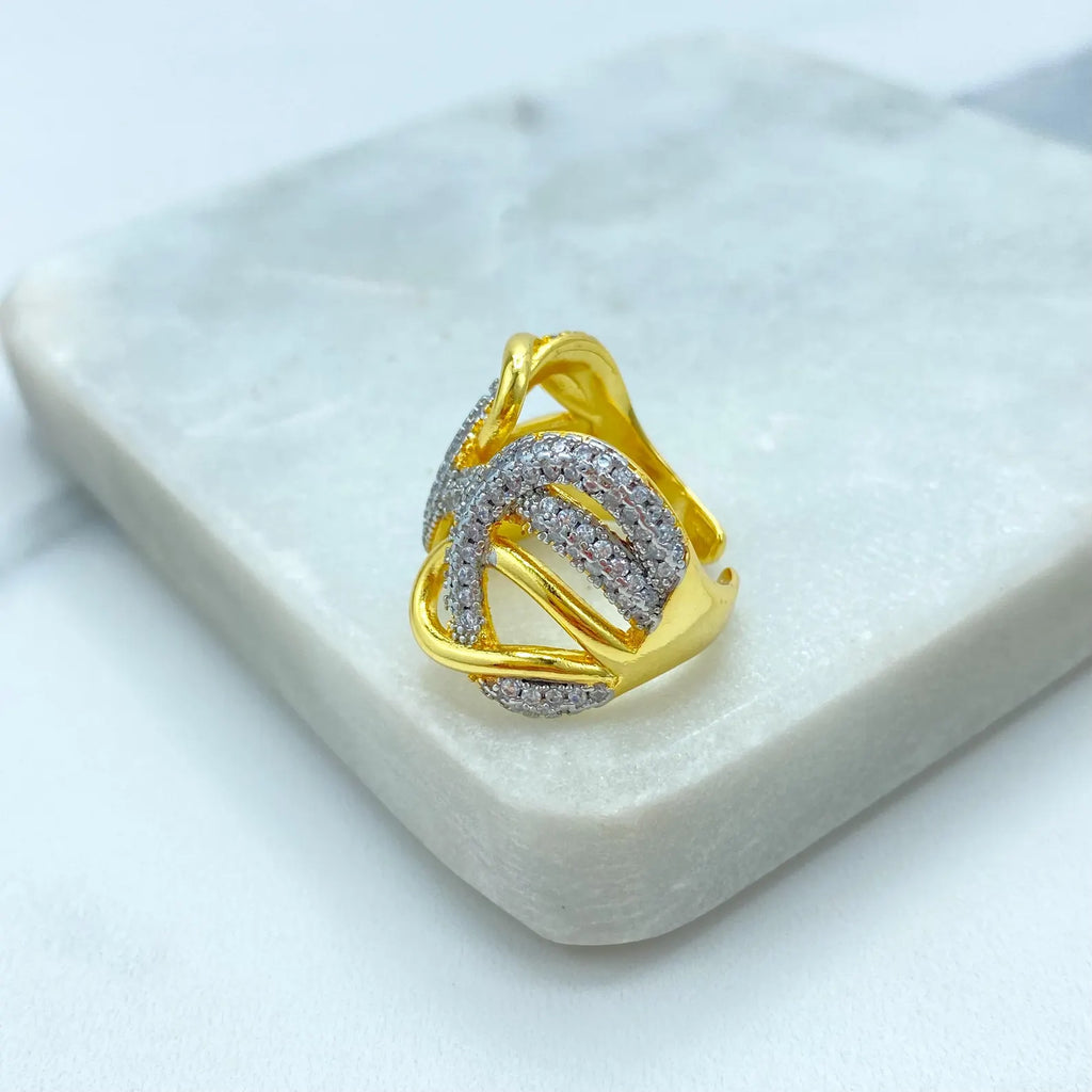 Gold Plated Adjustable Infinity CZ Ring, Statement Knot Ring, Open Band Design, Wholesale Jewelry