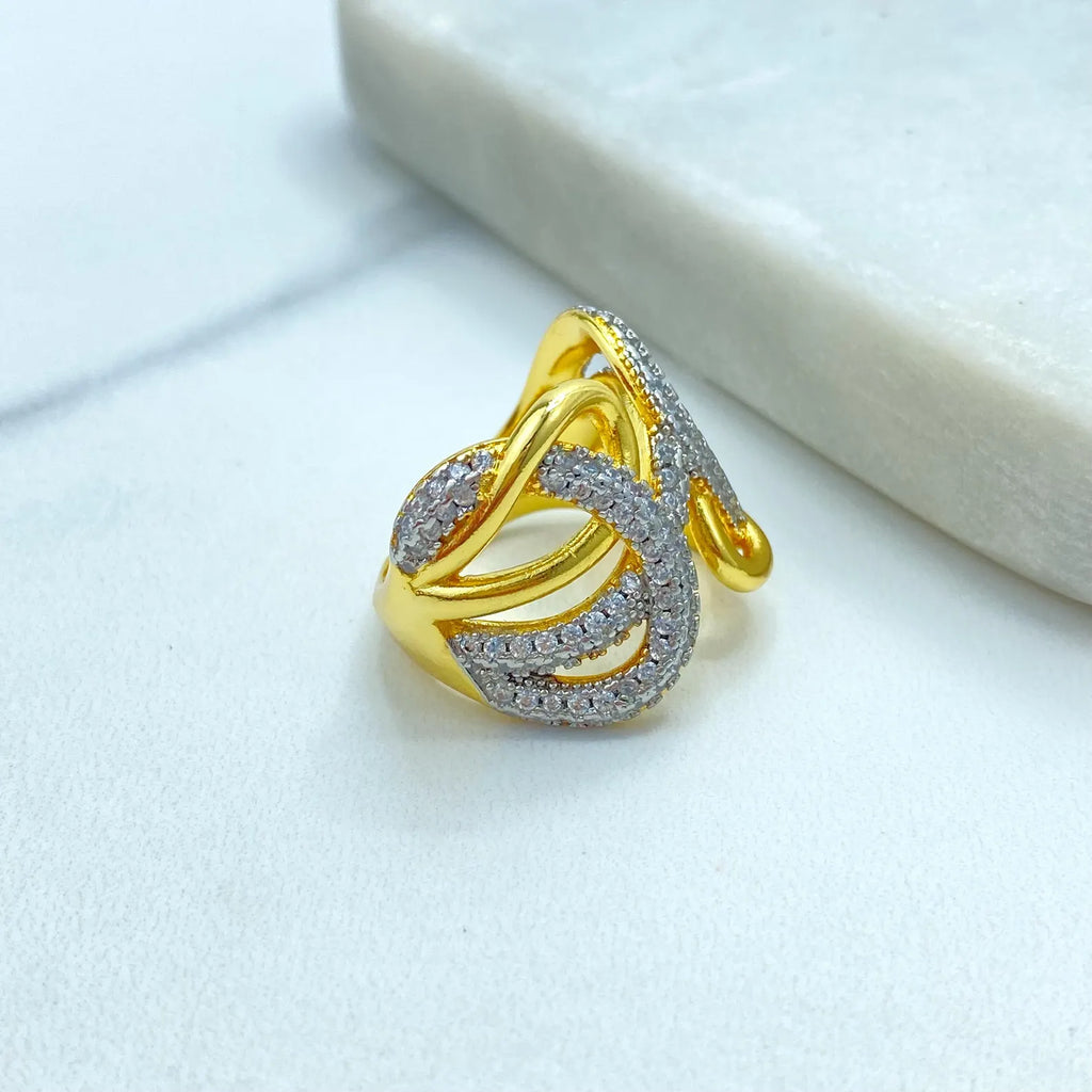 Gold Plated Adjustable Infinity CZ Ring, Statement Knot Ring, Open Band Design, Wholesale Jewelry