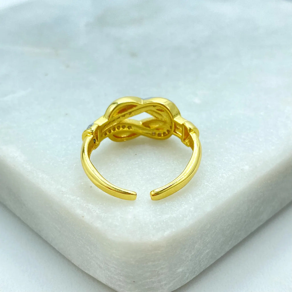 Gold Plated Adjustable Knot Ring, CZ Pave Love Knot Ring, Dainty Statement Jewelry, Wholesale Jewelry