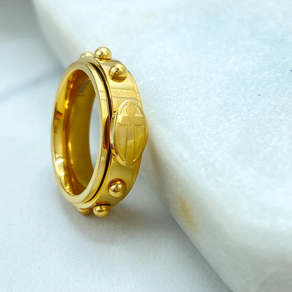 Stainless Steel Spinner Ring, Gold Tone Fidget Ring, Modern Stud Design, Stress Relief Jewelry, Wholesale Jewelry