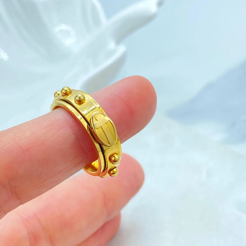 Stainless Steel Spinner Ring, Gold Tone Fidget Ring, Modern Stud Design, Stress Relief Jewelry, Wholesale Jewelry