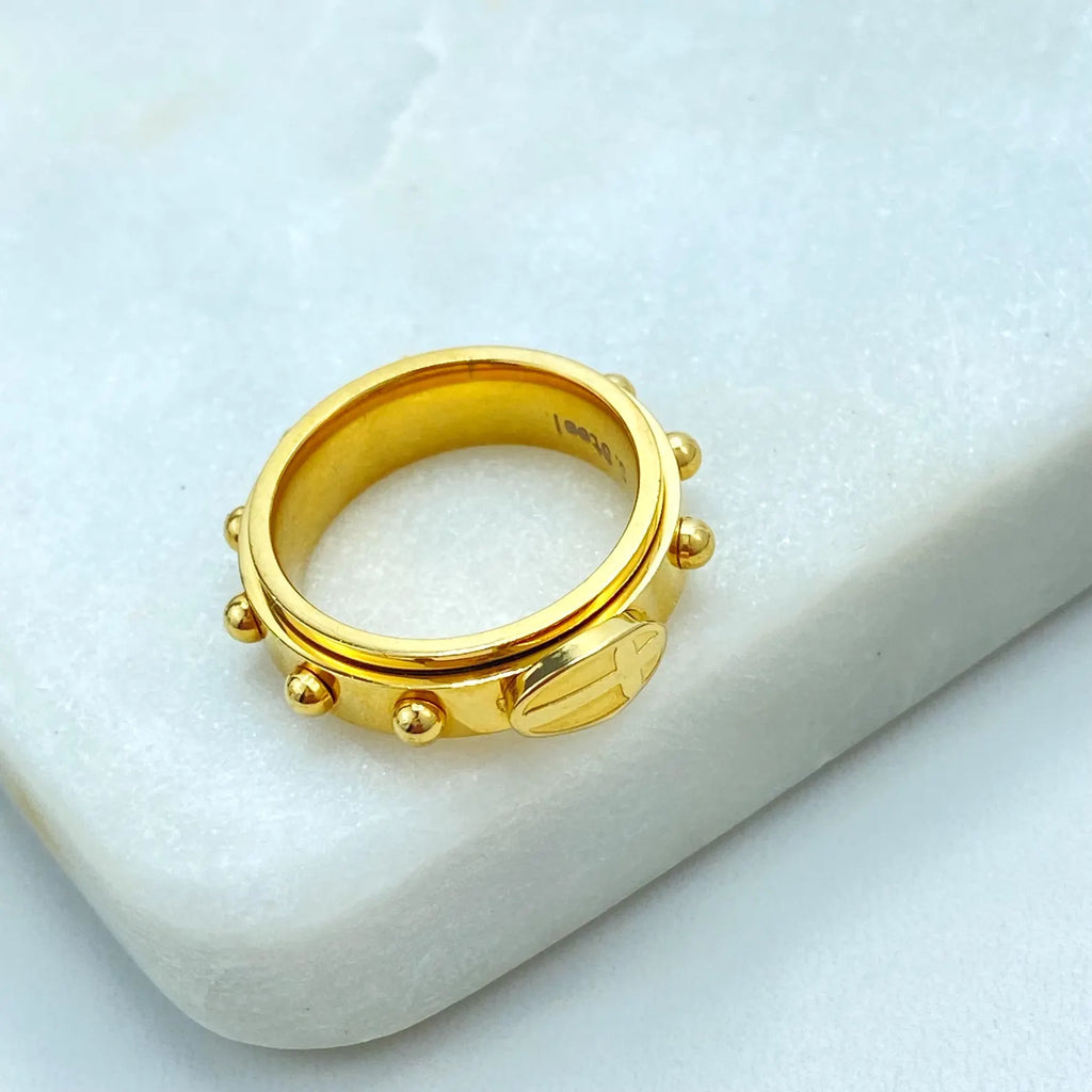 Stainless Steel Spinner Ring, Gold Tone Fidget Ring, Modern Stud Design, Stress Relief Jewelry, Wholesale Jewelry