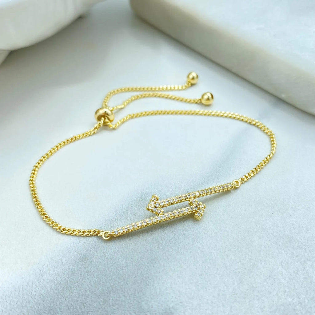 18k Gold Filled Adjustable Arrow Bracelet, Micro CZ Pavé Design, Dainty Minimalist Jewelry, Wholesale Jewelry