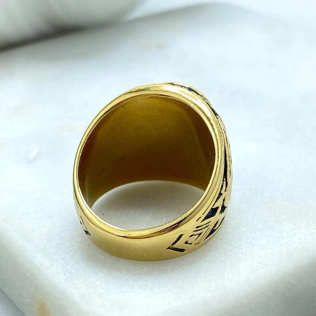 Stainless Steel Vintage Men's Ring with Brown Stone, Bold Statement Jewelry, Wholesale Jewelry