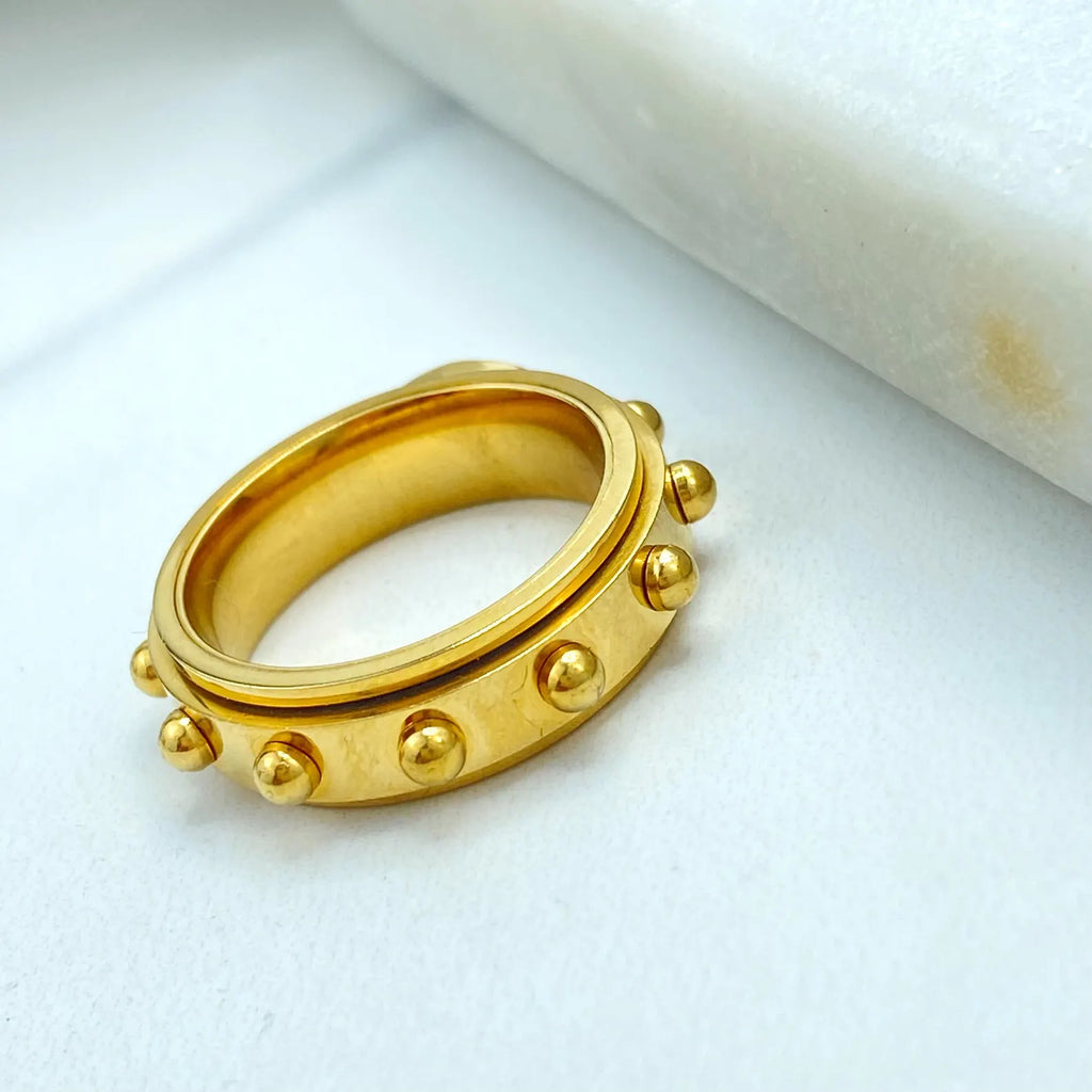 Stainless Steel Spinner Ring, Gold Tone Fidget Ring, Modern Stud Design, Stress Relief Jewelry, Wholesale Jewelry