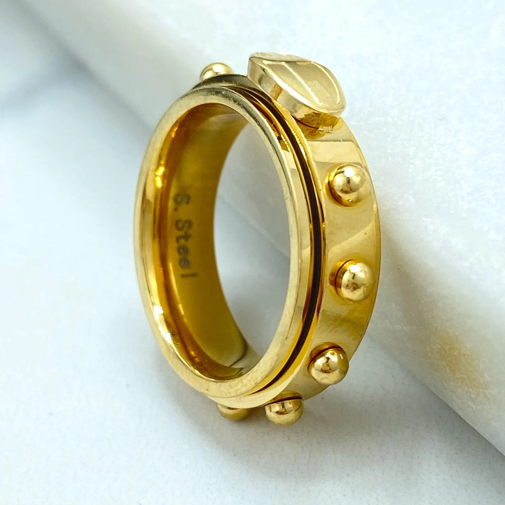 Stainless Steel Spinner Ring, Gold Tone Fidget Ring, Modern Stud Design, Stress Relief Jewelry, Wholesale Jewelry