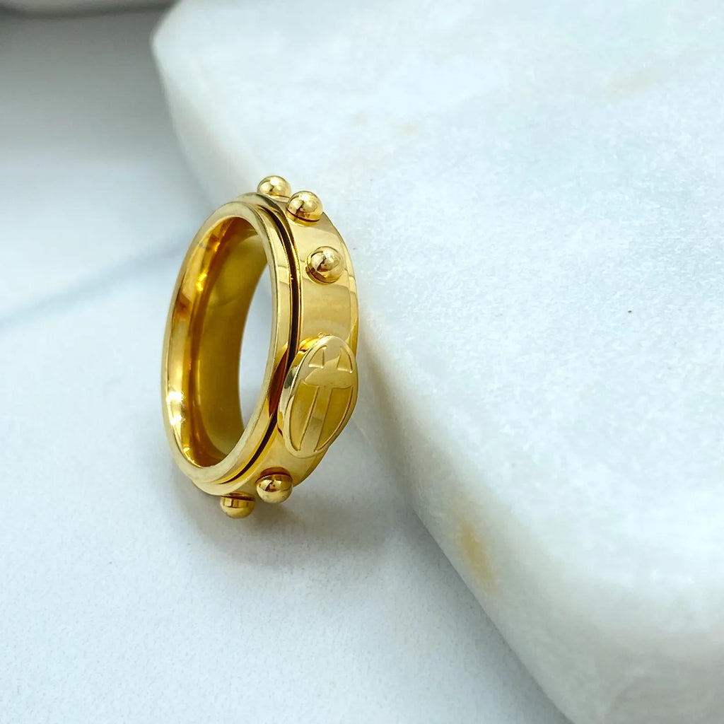 Stainless Steel Spinner Ring, Gold Tone Fidget Ring, Modern Stud Design, Stress Relief Jewelry, Wholesale Jewelry