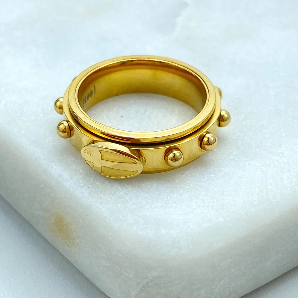 Stainless Steel Spinner Ring, Gold Tone Fidget Ring, Modern Stud Design, Stress Relief Jewelry, Wholesale Jewelry