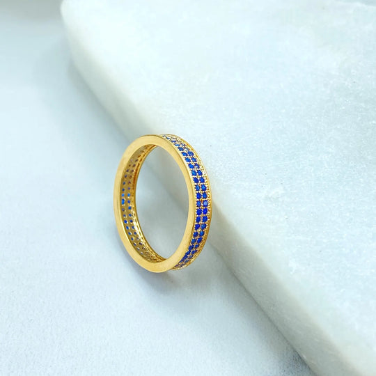 18k Gold Filled Colored CZ Band Rings, Stackable Rings in Blue, Green & Champagne, Wholesale Jewelry