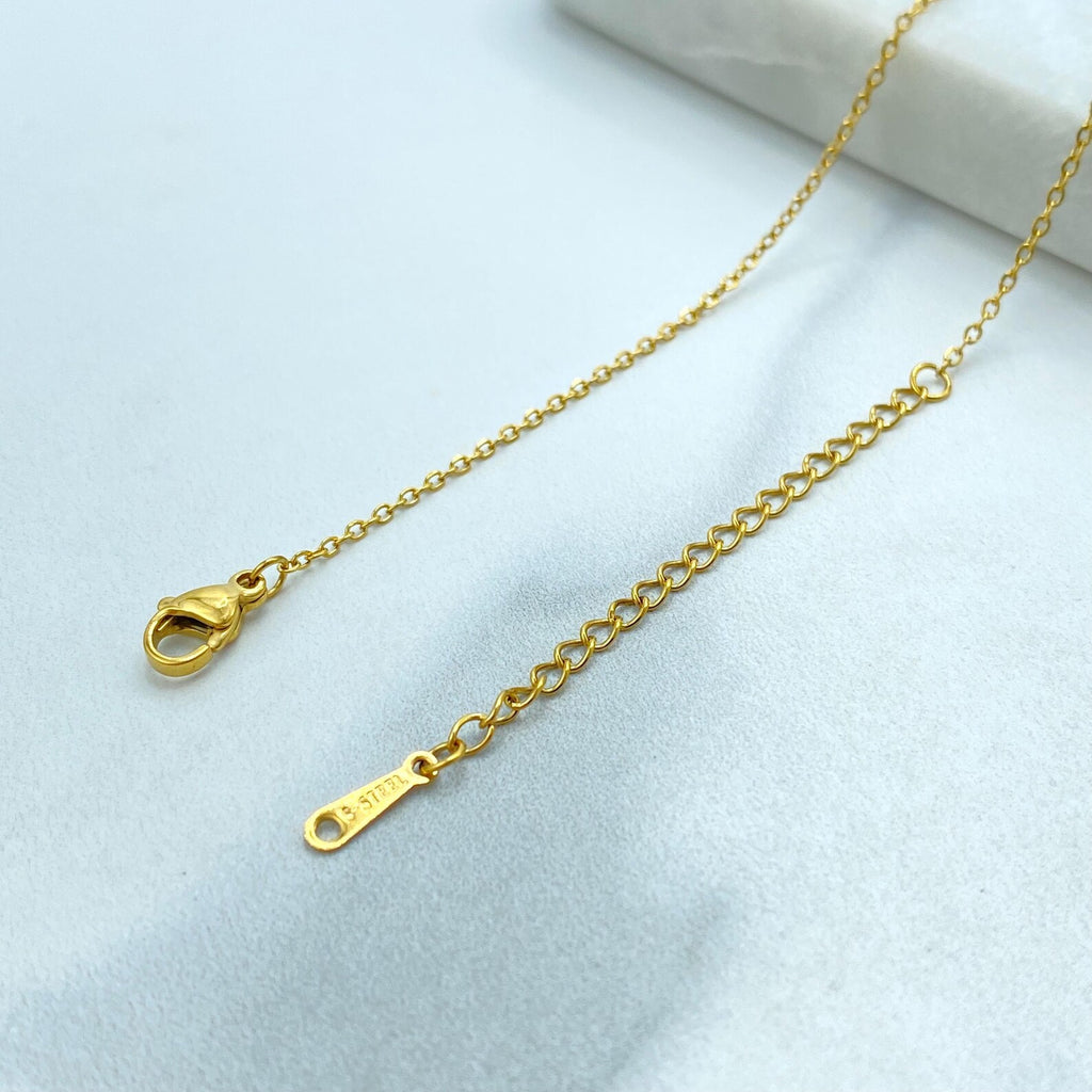 Stainless Steel CZ Lock and Key Necklace, Gold Plated Padlock Pendant with Mother of Pearl Detail, Wholesale Jewelry