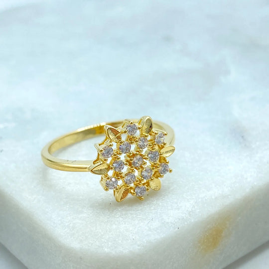 18k Gold Filled Flower Ring with Micro CZ Stones, Dainty Floral Design, Wholesale Jewelry