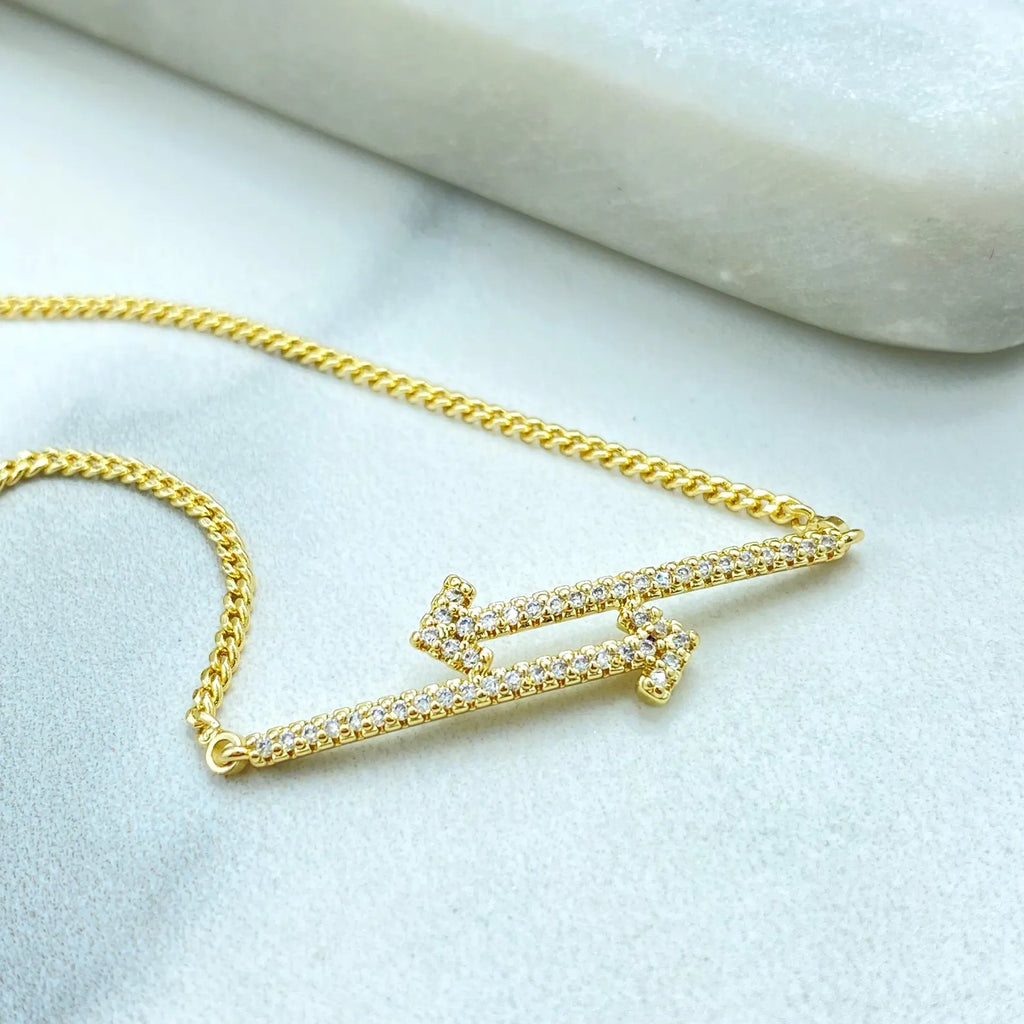18k Gold Filled Adjustable Arrow Bracelet, Micro CZ Pavé Design, Dainty Minimalist Jewelry, Wholesale Jewelry