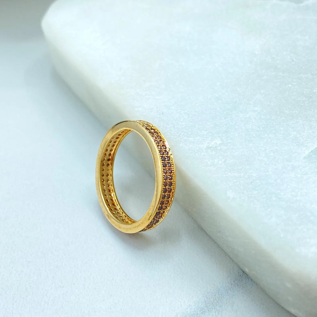 18k Gold Filled Colored CZ Band Rings, Stackable Rings in Blue, Green & Champagne, Wholesale Jewelry