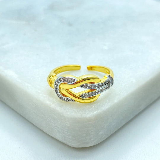 Gold Plated Adjustable Knot Ring, CZ Pave Love Knot Ring, Dainty Statement Jewelry, Wholesale Jewelry