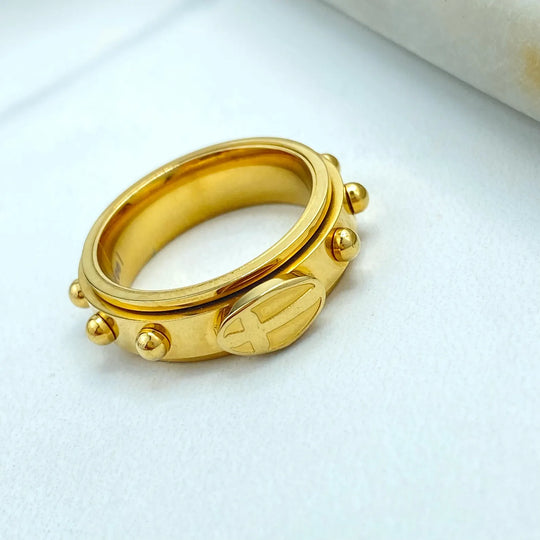 Stainless Steel Spinner Ring, Gold Tone Fidget Ring, Modern Stud Design, Stress Relief Jewelry, Wholesale Jewelry