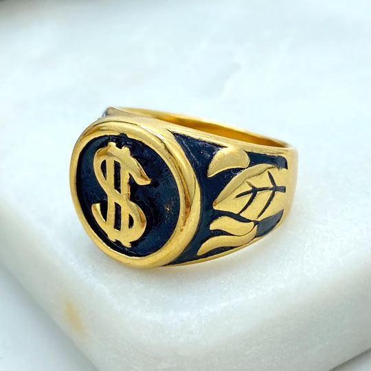Stainless Steel Dollar Sign Ring, Gold Tone Money Symbol Ring, Vintage Style Statement Jewelry, Wholesale Jewelry
