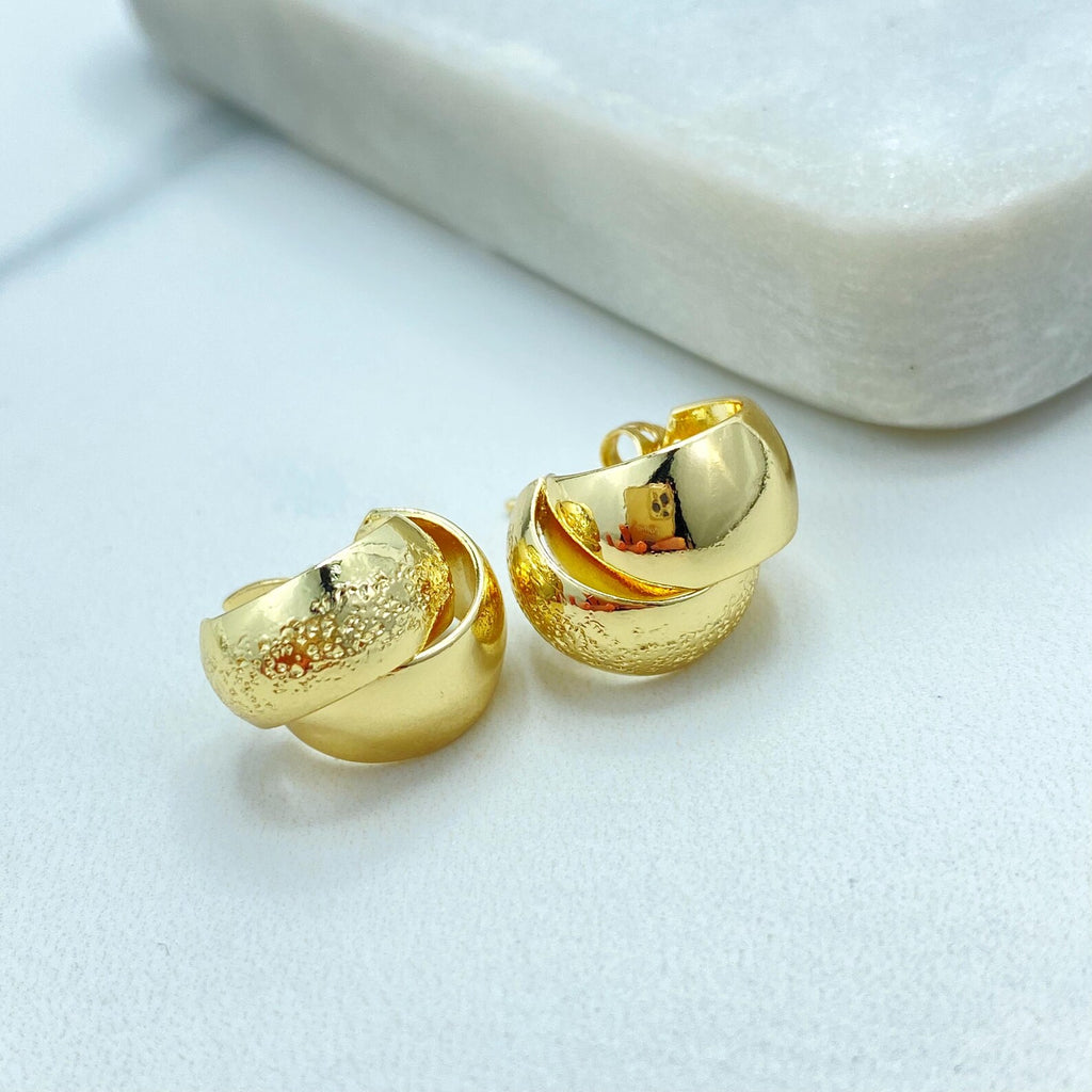18k Gold Filled Textured Dome Stud Earrings, Chunky Layered Design, Wholesale Jewelry