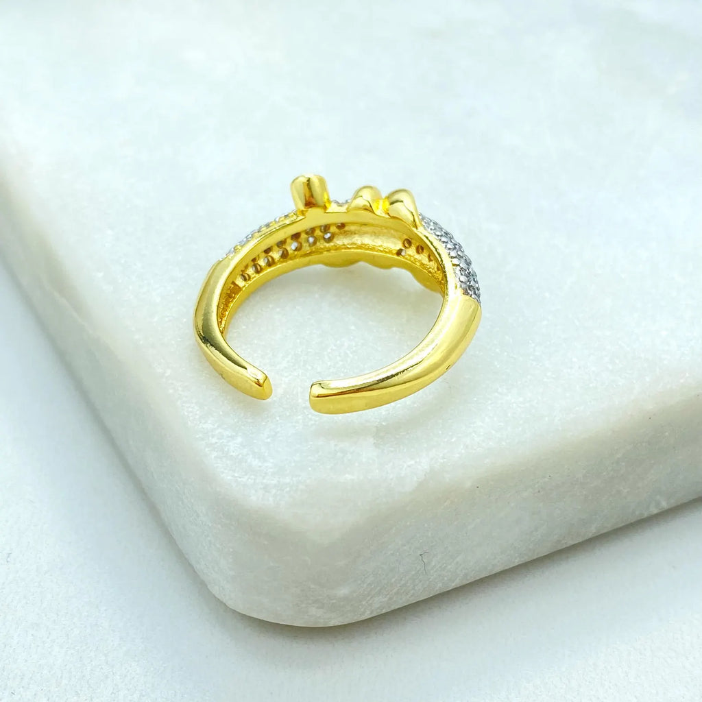 Gold Plated Adjustable Knot Ring, CZ Pavé Detail, Elegant Open Band, Wholesale Jewelry