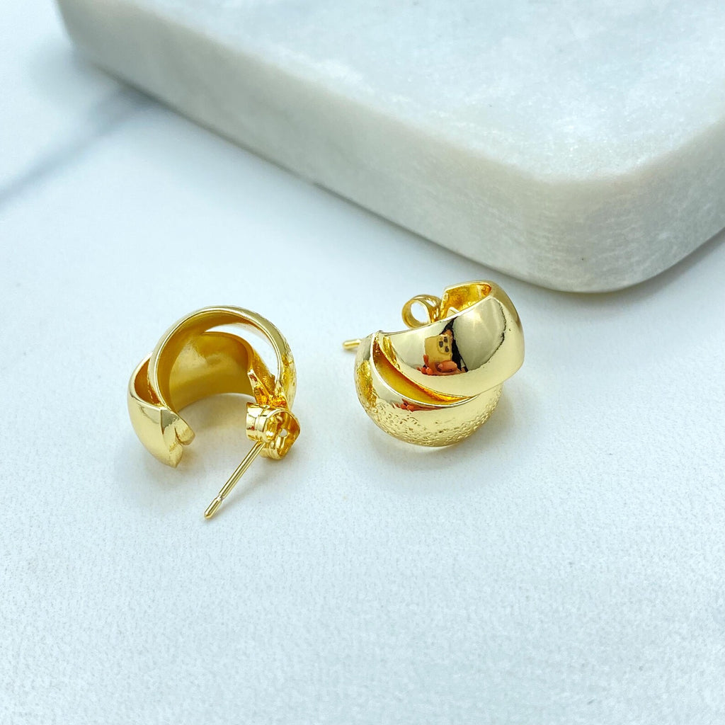 18k Gold Filled Textured Dome Stud Earrings, Chunky Layered Design, Wholesale Jewelry