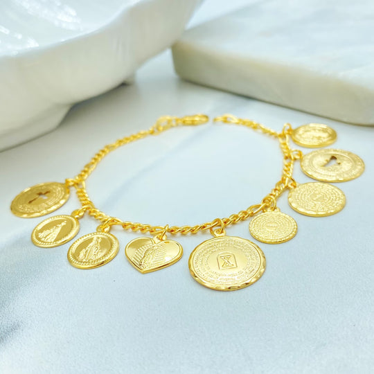 18K Gold Filled Religious Charm Bracelet — Medals