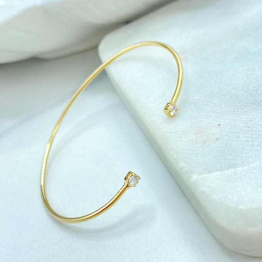 18K Gold Filled CZ Open Cuff Bracelet — Minimal