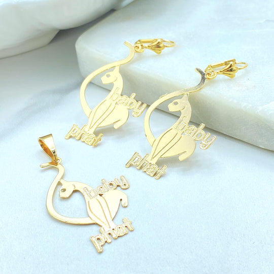 18K Gold Filled Baby Phat Kitty Pendant & Earrings Set