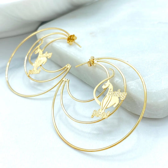 18K Gold Filled Baby Phat Triple Hoop Statement Earrings
