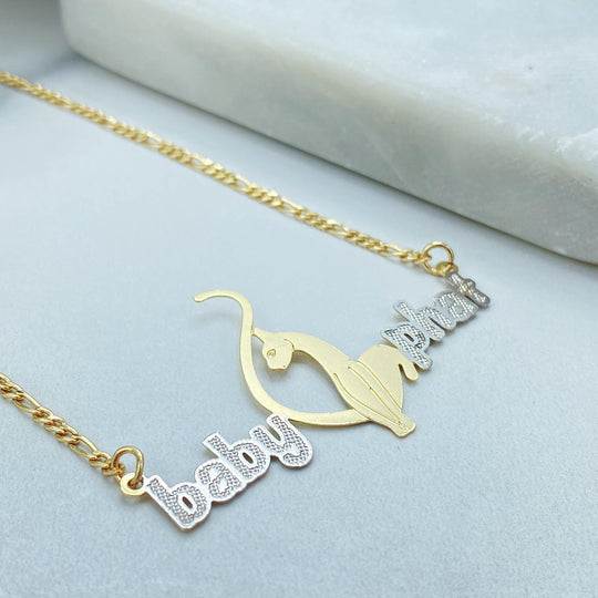 18K Gold Filled Figaro Necklace with Baby Phat Two-Tone Script Pendant
